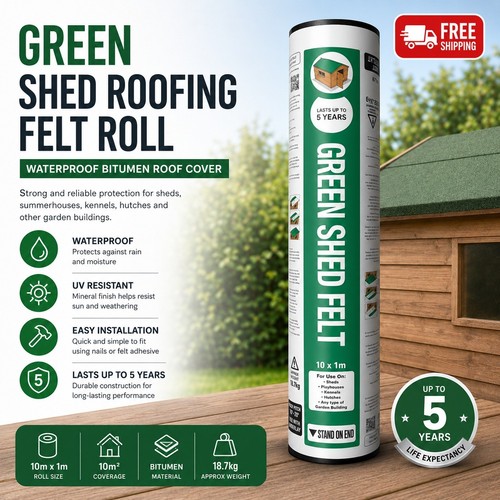 Green shed roofing felt 10m - roofing,